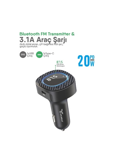 Lexroo Bluetooth Fm Transmitter Usb Destekli Araç Şarjı
