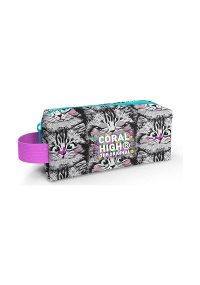 Coral High Kids Gri Kedi Desenli Kalem Çantası 22078 Çok Renkli