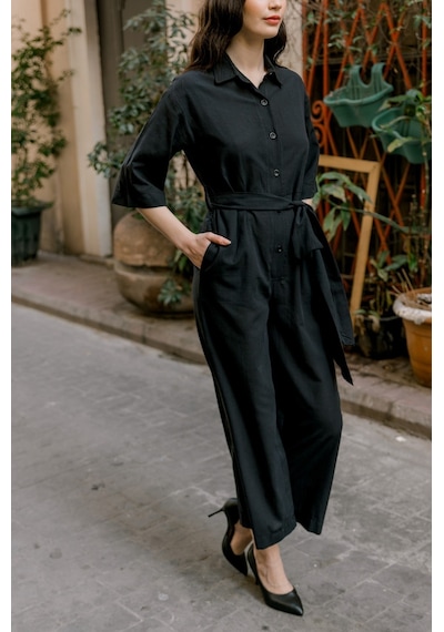 Barbora Keten Günlük Tulum Elbise Ln22siyahd1 001