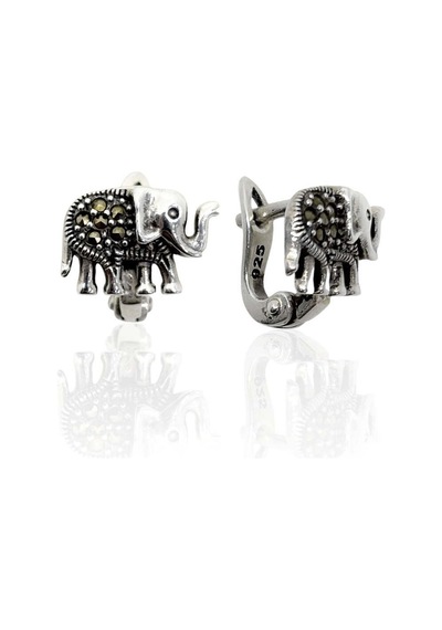 Oya Silver Markazit Taşlı Fil Gümüş Kadın Küpe 1.9x1.3 Cm