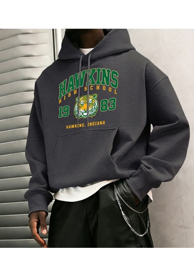 Startmore Startmorehawkins Lisesi 1983 Baskılı Erkek Hoody Moda Sıcak Kapüşonlular Polar Hip Hop Spor Giyim Cep Antrasit