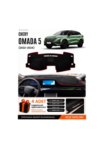 Chery Omada 5 2022-2024 Uyumlu Torpido Örtüsü, Torpido Kılıfı - Siyah Kırmızı
