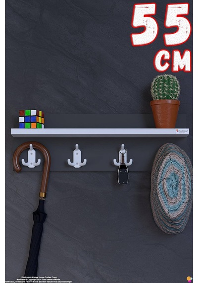 Kedi 12 Kancalı Hol Askısı 3'lü Set 51,4x19 Cm - Şık Tasarım, Çok Amaçlı Düzenleyici Ve Yer Tasarrufu Gri