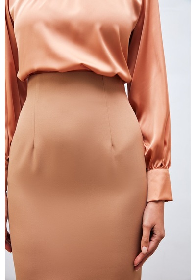 Sateen Düz Kalem Etek - Camel