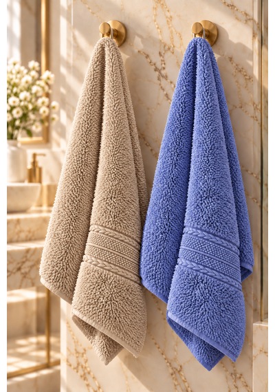 Puffy 2 Adet %100 Bambu Renkli Çavuş Desenli Ultura Yumuşak 50x85 Cm Havlu / Yüz Havlusu / Saç Havlusu / Çeyiz Seti Açık Kahverengi