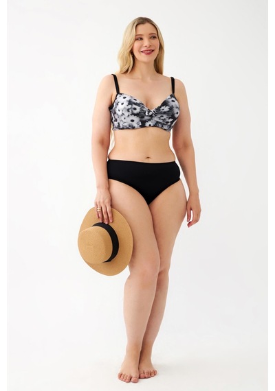 Akbeniz Kadın Papatya Desenli Gri Büyük Beden Bikini Takımı