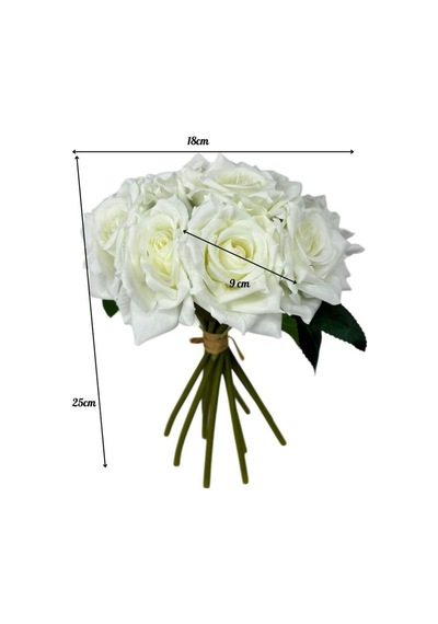 Yapay Çiçek Beyaz Gül 10lu Demet Gelin Çiçeği Buketi Masa Üstü Vazo Çiçeği 25cm