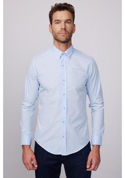 Tudors Slim Fit Pamuklu Kolay Ütü Mavi Erkek Gömlek-28032-mavi Mavi