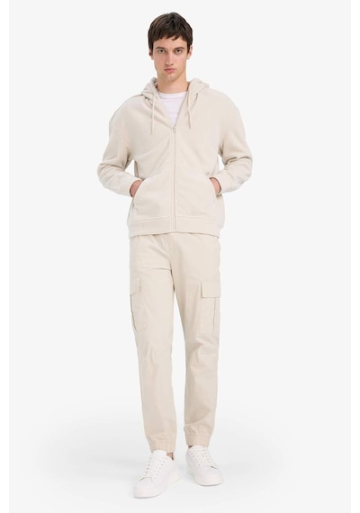 Defacto Boxy Fıt Kapüşonlu Fermuarlı Polar Sweatshirt F0074AX25AU Bej