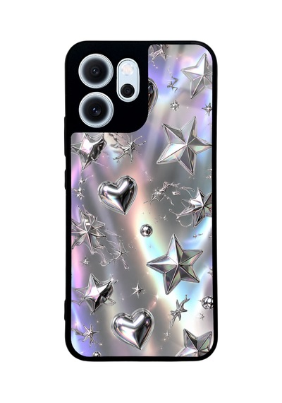 Oppo Reno 14f Chrome Star Dream Tasarımlı Glossy Telefon Kılıfı Gümüş