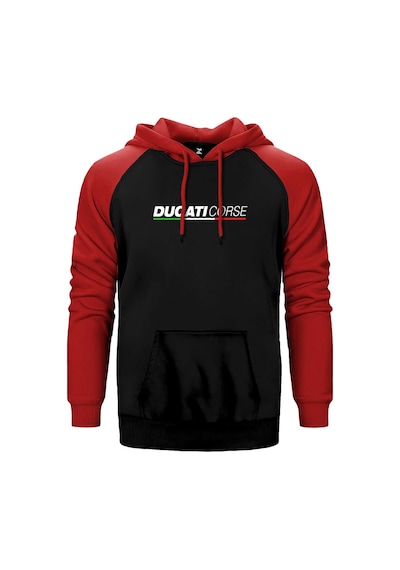 Ducati Corse Text Kırmızı Renk Reglan Kol Kapşonlu Sweatshirt Kırmızı