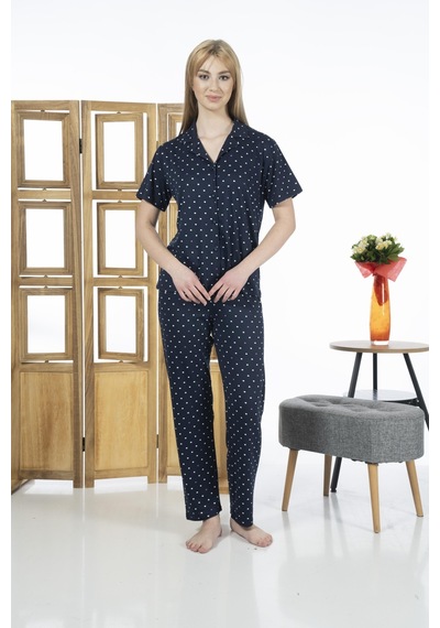 Estiva 24151 Kadın Kısa Kol Boydan Düğmeli Gömlek Pijama Takımı 001
