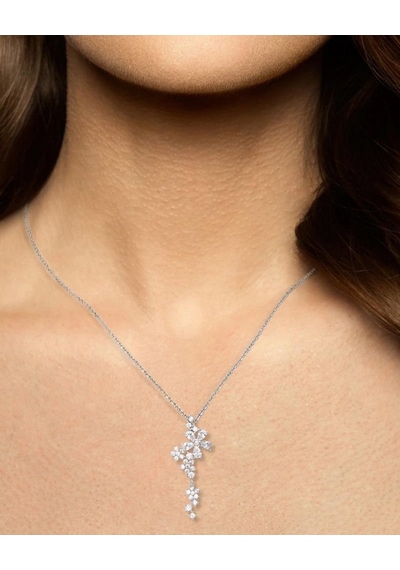 Brezza Lusso Jewelry Işıltılı Pırlanta Model Çiçek Demeti Kadın Gümüş Kolye 45 CM 45 CM