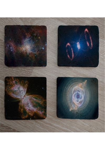 Uzay Manzaraları Doğal Taş Bardak Altlığı 4'lü Set - Natural Stone Coasters - Taş Çok Renkli