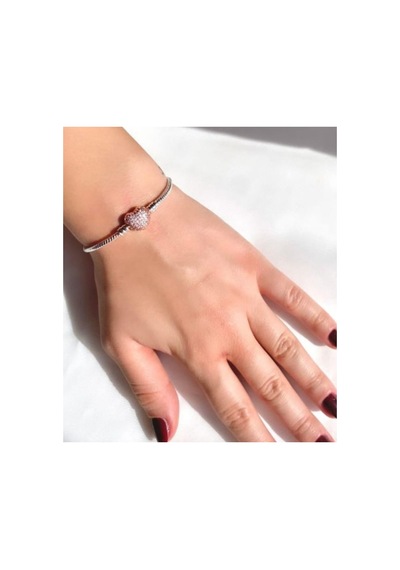 Lunarie Rose Gold Pavé Kalp Klipsli Charm Bileklik Gümüş