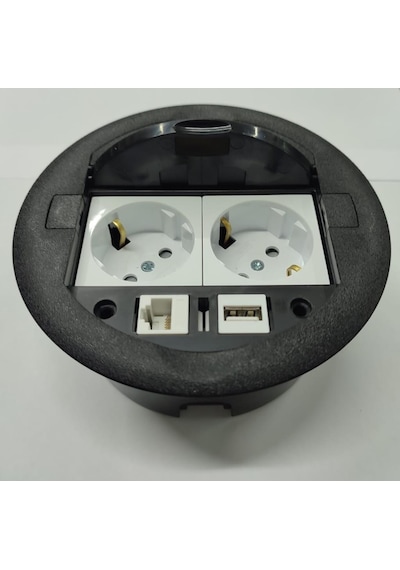 Masa Üstü Priz Siyah+ 2 Ad. Priz+1 Ad. Usb+1 Ad. Ethernet Geçiş