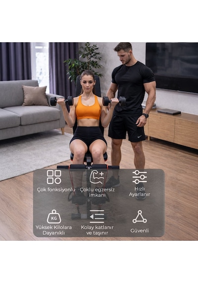 Ev Tipi Çok Fonksiyonlu Dambıl Bench Press Ve Mekik Sehpası Antrenman Aleti Direnç Lastiği Hediye