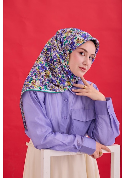 Silk Home Twill İpek Eşarp 11477-24 Ekru, Yağ Yeşili, Asit Yeşili, Bordo