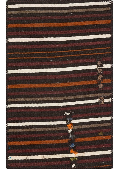 Mürdüm Rengi Beyaz Çizgili El Dokuma Kilim Paspas