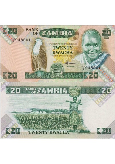 Zambiya 20 Kwacha. Zambiya 1980 - 1988. Çil Kondisyon.