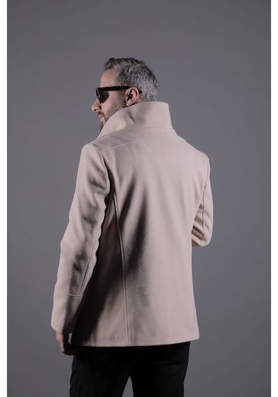Ohepmoda Yaka Ve Kol Detaylı Erkek Kaşe Kaban Camel
