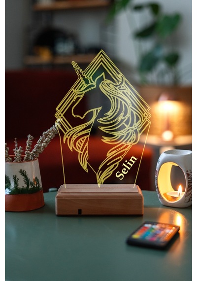 Kişiye Özel 3D Unicorn, Kız Çocuğuna Hediye Masaüstü Led Lamba