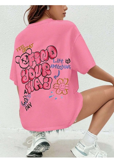 Noıssey Karikatür Ve Grafik Tasarım Oversize T-shirt Cartoon/letter Serisi Kod438 Pembe Noıssey Karikatür Ve Grafik Tasarım Oversize T-shirt Cartoon/letter Serisi Kod438 Pembe