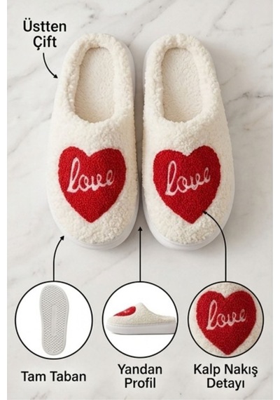 Hafif Ve Yumuşak Peluş Kaymaz Taban Anne Çocuk Misafir Kalp Love Yazılı Ev Terliği 5808 Kırmızı Hafif Ve Yumuşak Peluş Kaymaz Taban Anne Çocuk Misafir Kalp Love Yazılı Ev Terliği 5808 Kırmızı