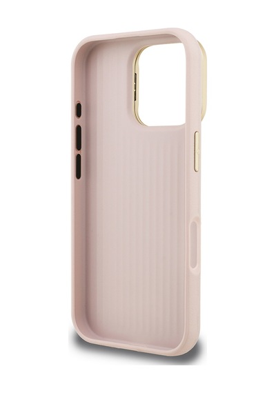 Apple Uyumlu iPhone 16 Pro Max Kılıf Guess Lisanslı Grained Yazı Logolu Kamera Standlı Kapak Pembe