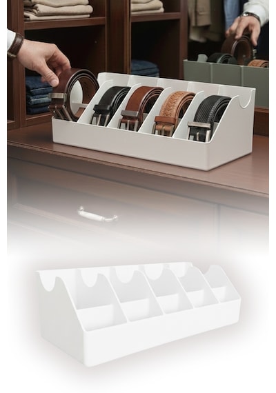 10 Bölmeli Kemer Organizer, Çorap, Kravat, Takı, Makyaj, Çekmece, Dolap İçi Depolama beyaz