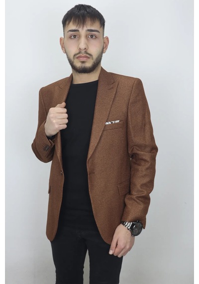 Dmctekstil Duayen Erkek İtalyan Kesim Dar Kalıp Tek Düğme Yazlık Blazer Ceket Taba
