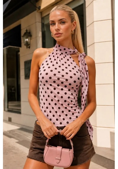 Park Karon Kadın Fular Detay Puantiyeli Kolsuz Slimfit Örme Bluz 26054 Pembe Park Karon Kadın Fular Detay Puantiyeli Kolsuz Slimfit Örme Bluz 26054 Pembe