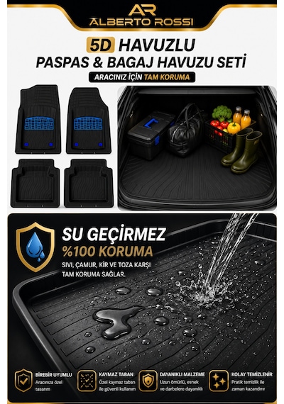 Volkswagen Jetta 2011+ Uyumlu Araca Özel 3d Bagaj Havuzu Ve Paspas Joker Mavi