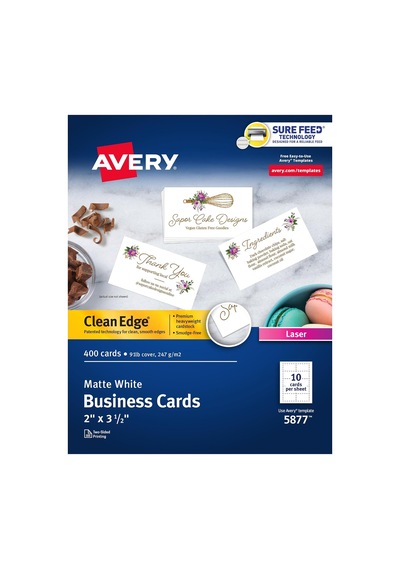 Clean Edge Yazdırılabilir Kartvizitler, Emin Besleme Teknolojisi, 2" X 3.5", Beyaz, Lazer Yazıcılar İçin 400 Boş Kart 5877