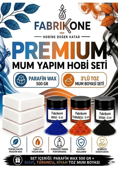 Premium Mum Yapım Hobi Seti - Parafin Wax 500 Gr - 3'lü Toz Mum Boyası Seti - Mavi, Turuncu, Siyah Bkfabpw5003mts Karışık