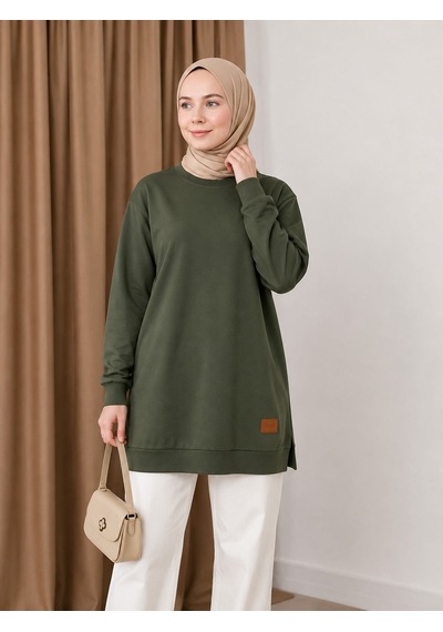 Unika Boutique Kadın Yırtmaçlı Arma Detaylı Tunik Haki