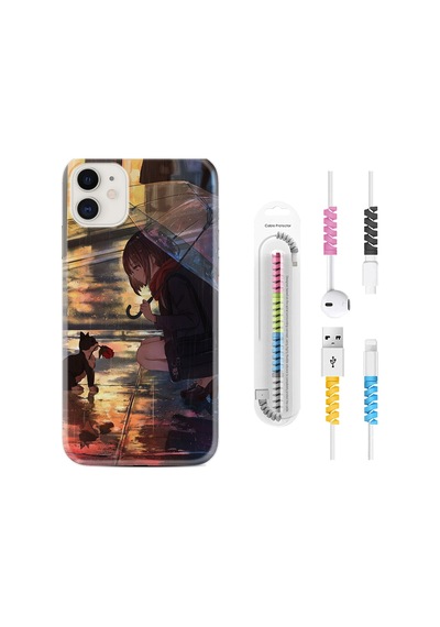Apple Uyumlu iPhone 13 Mini Kılıf Kablo Koruyuculu Kız Ve Kedi 1762