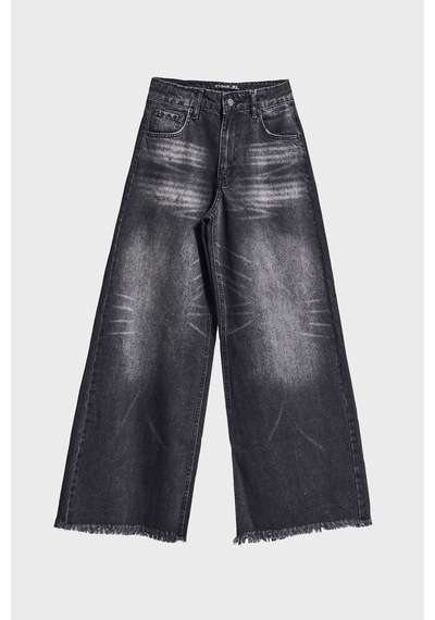 Itsbasic Kadın Koyu Füme Renk 12s5-1 Palazzo Fit Paça Detaylı İç Boy 80cm %100 Koton Denim Jean