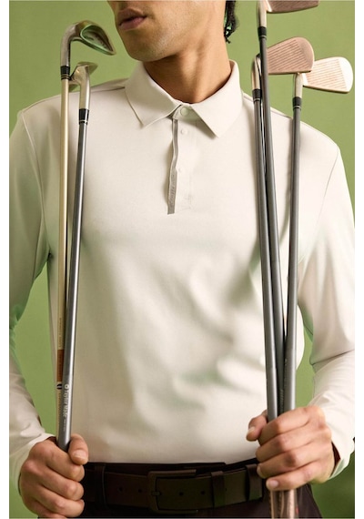 Defacto Standart Fit Polo Yaka Sporcu Uzun Kollu Polo Tişört F7611ax26sper14 Ekru-er14