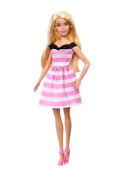 Pembe Beyaz Çizgili Elbisesi Ve Topuklu Ayakkabılarıyla 65. Yıla Özel Sarışın Bebek Ve Aksesuarları, Hth66 Genel