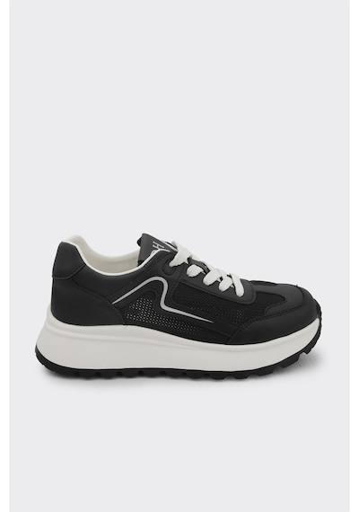 Derinet Comfort Taban Kadın Bağcıklı Sneaker Siyah Siyah