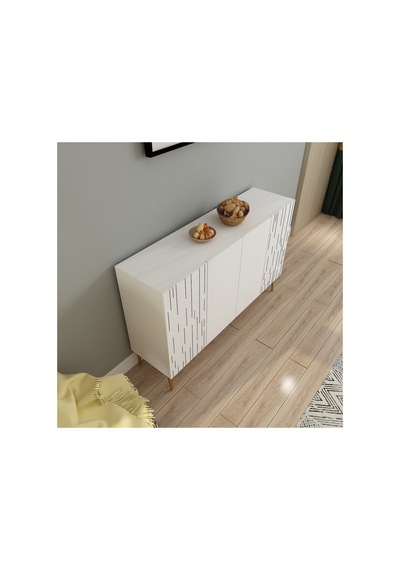 Alben 120 Cm Konsol, Tv Ünitesi, Çok Amaçlı Dolap Beyaz-altın Beyaz-altın