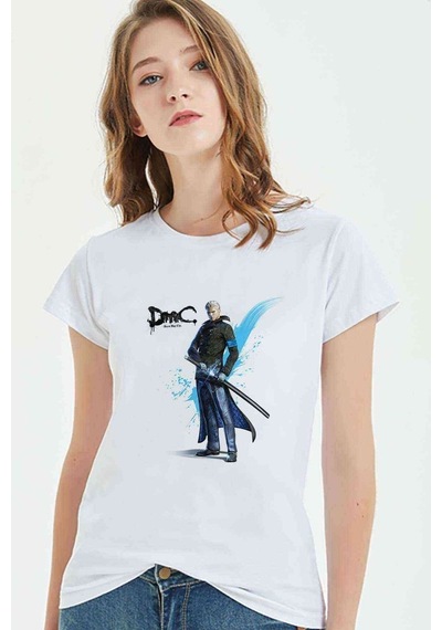 Dmc Vergil Devil May Cry Baskılı Beyaz Kadın Tshirt