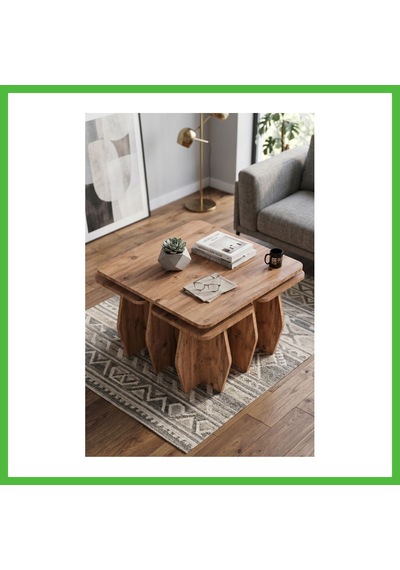 Vaveni Orta Sehpa Ve Zigon Sehpa 5'li Set Modern Çok Amaçlı Salon Oturma Odası Yan Sehpa 9248 Atlantik Çam Arz