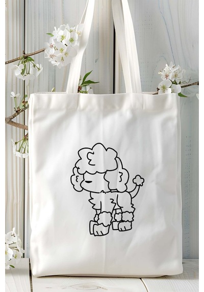 Art Hediye Poodle Köpek Baskılı Bez Çanta Omuz Çantası Kişiye Özel Model 11 Çok Renkli