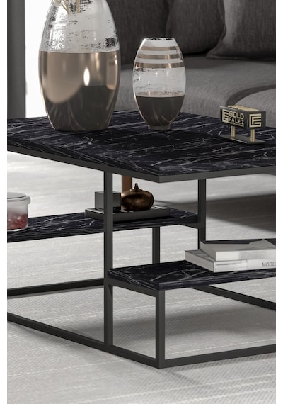 Reyo Falez Deluxe Raflı Orta Sehpa 60x90 Cm Modern Dikdörtgen Orta Sehpa Siyah Mermer Desen Reyo Falez Deluxe Raflı Orta Sehpa 60x90 Cm Modern Dikdörtgen Orta Sehpa Siyah Mermer Desen