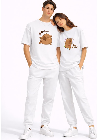 Nevermınd Sevgili Kombini Sevimli Ayı Baskılı Çift Tişört Oversize Unisex Partner Tişört 2'li Set Beyaz Beyaz Nevermınd Sevgili Kombini Sevimli Ayı Baskılı Çift Tişört Oversize Unisex Partner Tişört 2'li Set Beyaz Beyaz