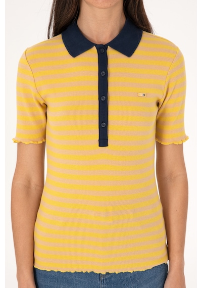 U.S. Polo Assn. Kadın Koyu Sarı Çizgili Polo Yaka Tişört 50306031-VR094