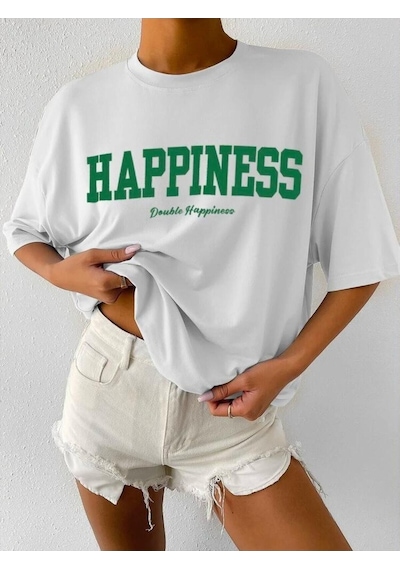 Noıssey Chulchan Shop Happiness Baskılı Beyaz Oversize T-shirt