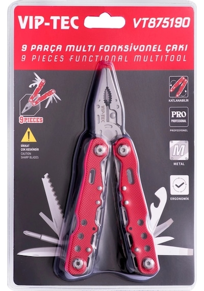 Vıp-tec Vt875190 9 Parça Multifonksiyonel Kamp Çakı Kırmızı